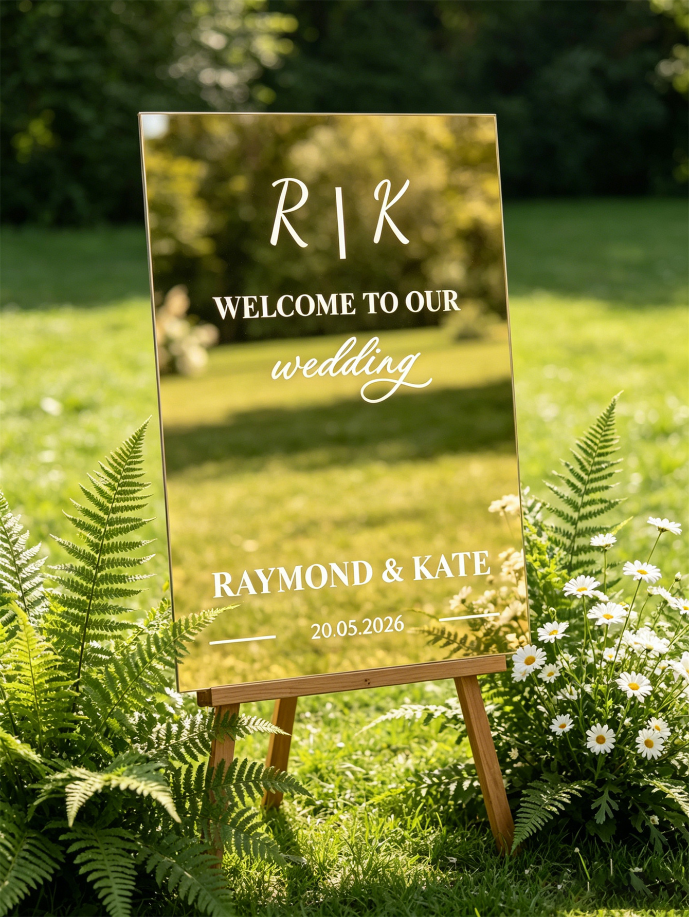 Mirror acrylic welcome signs, golden mirror wedding direction signs, custom wedding direction signs, ceremony welcome signs